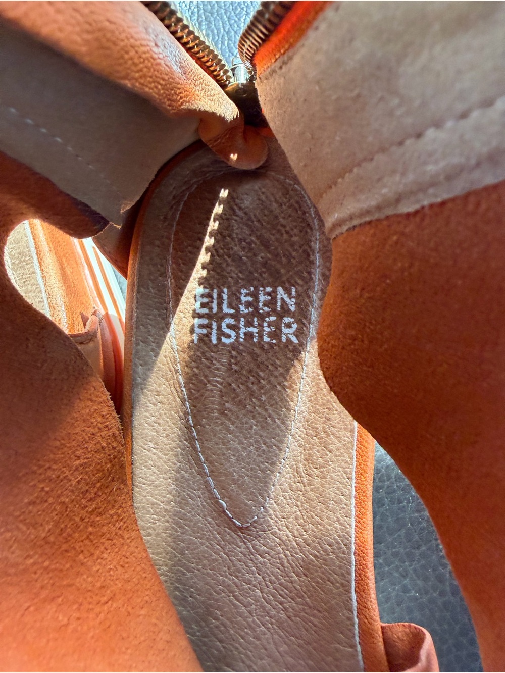 Eileen Fisher Orange Leather Crisscross Strap Sandals - Picture 4 of 8